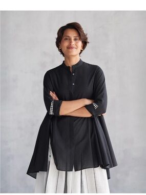 TT2 Black Flared Mandarin Collar Tunic Top